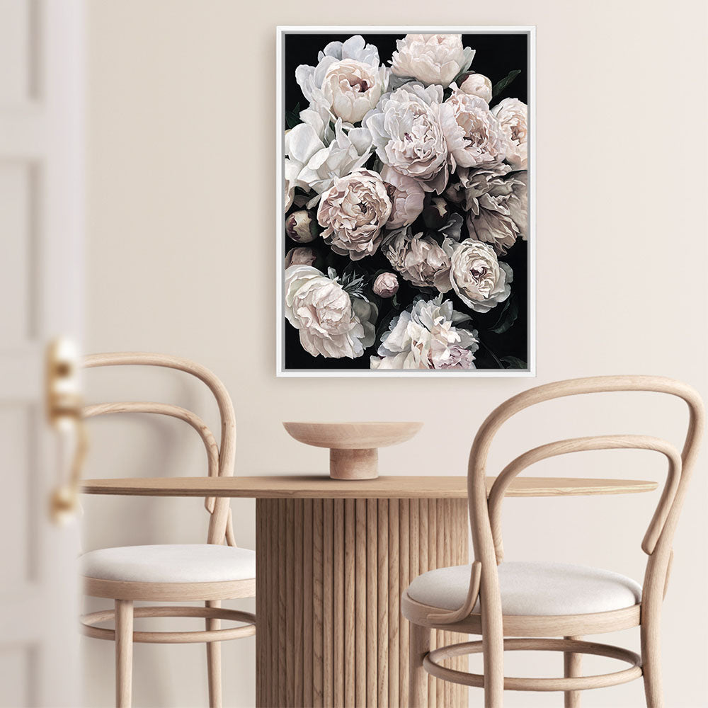 Shop Dark Blooms II Canvas Print a floral themed painted framed canvas wall art print from The Print Emporium artwork collection - Buy Australian made fine art painting style stretched canvas prints for the home and your interior decor space, TPE-348-CA-35X46-NF