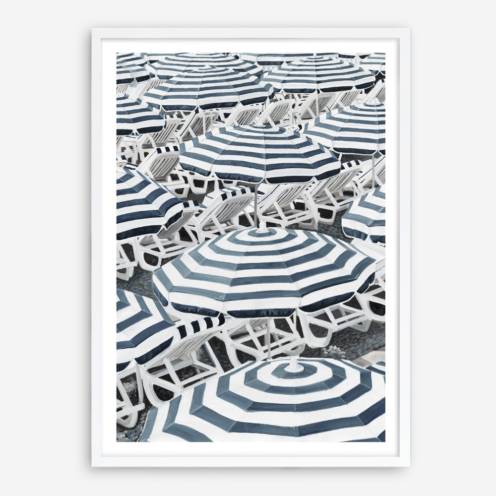 Shop Dark Blue Beach Umbrellas Art Print a coastal themed painted wall art print from The Print Emporium wall artwork collection - Buy Australian made fine art painting style poster and framed prints for the home and your interior decor room, TPE-473-AP