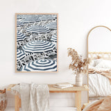 Shop Dark Blue Beach Umbrellas Art Print a coastal themed painted wall art print from The Print Emporium wall artwork collection - Buy Australian made fine art painting style poster and framed prints for the home and your interior decor room, TPE-473-AP