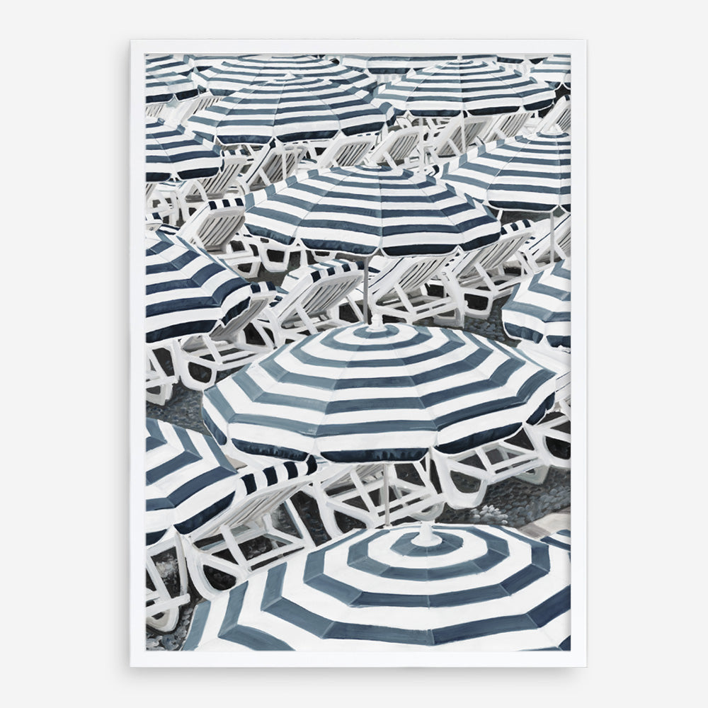 Shop Dark Blue Beach Umbrellas Art Print a coastal themed painted wall art print from The Print Emporium wall artwork collection - Buy Australian made fine art painting style poster and framed prints for the home and your interior decor room, TPE-473-AP