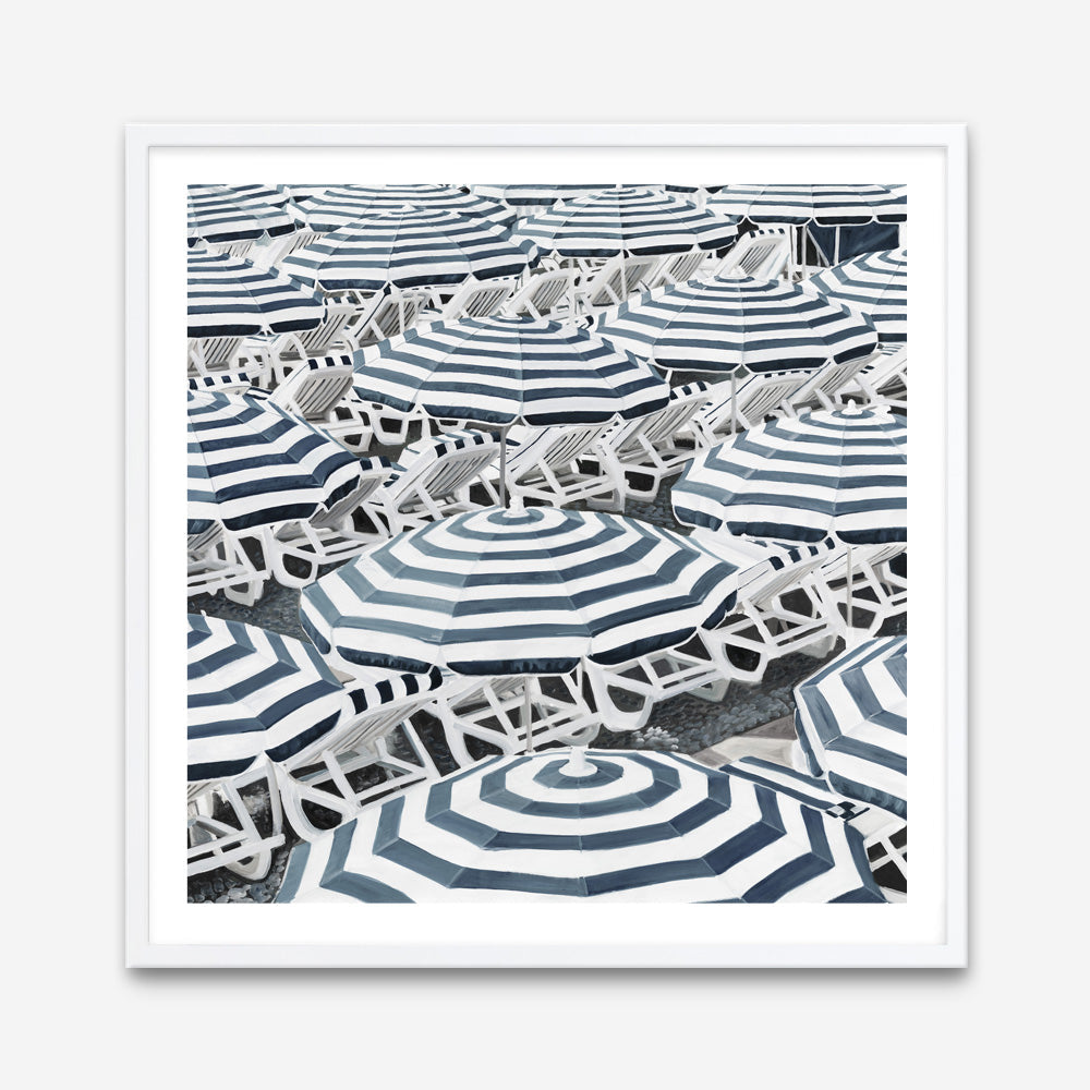 Shop Dark Blue Beach Umbrellas (Square) Art Print a coastal themed painted wall art print from The Print Emporium wall artwork collection - Buy Australian made fine art painting style poster and framed prints for the home and your interior decor room, TPE-434-AP