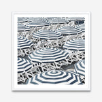 Shop Dark Blue Beach Umbrellas (Square) Art Print a coastal themed painted wall art print from The Print Emporium wall artwork collection - Buy Australian made fine art painting style poster and framed prints for the home and your interior decor room, TPE-434-AP