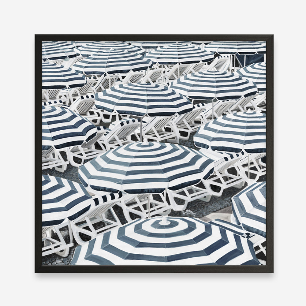 Shop Dark Blue Beach Umbrellas (Square) Art Print a coastal themed painted wall art print from The Print Emporium wall artwork collection - Buy Australian made fine art painting style poster and framed prints for the home and your interior decor room, TPE-434-AP