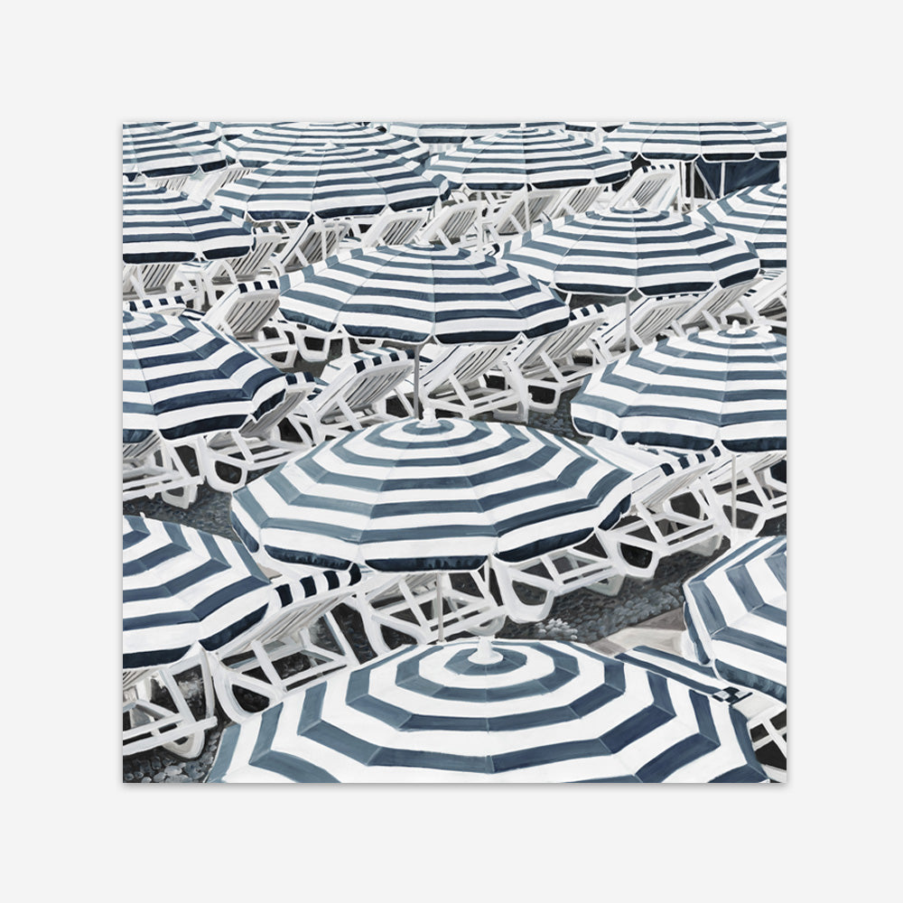 Shop Dark Blue Beach Umbrellas (Square) Art Print a coastal themed painted wall art print from The Print Emporium wall artwork collection - Buy Australian made fine art painting style poster and framed prints for the home and your interior decor room, TPE-434-AP