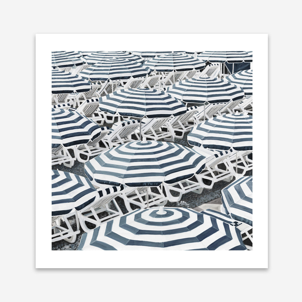 Shop Dark Blue Beach Umbrellas (Square) Art Print a coastal themed painted wall art print from The Print Emporium wall artwork collection - Buy Australian made fine art painting style poster and framed prints for the home and your interior decor room, TPE-434-AP