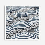 Shop Dark Blue Beach Umbrellas (Square) Canvas Print a coastal themed painted framed canvas wall art print from The Print Emporium artwork collection - Buy Australian made fine art painting style stretched canvas prints for the home and your interior decor space, TPE-434-CA-40X40-NF