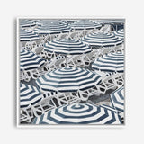 Shop Dark Blue Beach Umbrellas (Square) Canvas Print a coastal themed painted framed canvas wall art print from The Print Emporium artwork collection - Buy Australian made fine art painting style stretched canvas prints for the home and your interior decor space, TPE-434-CA-40X40-NF