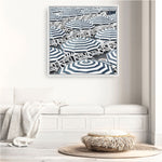 Shop Dark Blue Beach Umbrellas (Square) Canvas Print a coastal themed painted framed canvas wall art print from The Print Emporium artwork collection - Buy Australian made fine art painting style stretched canvas prints for the home and your interior decor space, TPE-434-CA-40X40-NF
