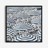Shop Dark Blue Beach Umbrellas (Square) Canvas Print a coastal themed painted framed canvas wall art print from The Print Emporium artwork collection - Buy Australian made fine art painting style stretched canvas prints for the home and your interior decor space, TPE-434-CA-40X40-NF