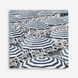 Shop Dark Blue Beach Umbrellas (Square) Canvas Print a coastal themed painted framed canvas wall art print from The Print Emporium artwork collection - Buy Australian made fine art painting style stretched canvas prints for the home and your interior decor space, TPE-434-CA-40X40-NF