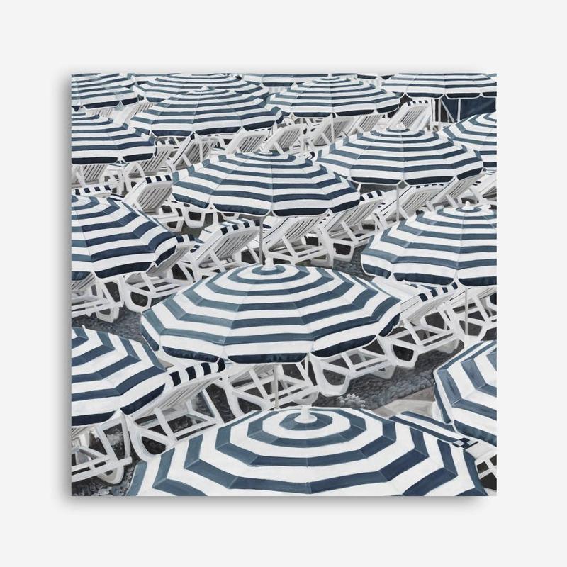 Shop Dark Blue Beach Umbrellas (Square) Canvas Print a coastal themed painted framed canvas wall art print from The Print Emporium artwork collection - Buy Australian made fine art painting style stretched canvas prints for the home and your interior decor space, TPE-434-CA-40X40-NF