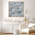 Shop Dark Blue Beach Umbrellas (Square) Canvas Print a coastal themed painted framed canvas wall art print from The Print Emporium artwork collection - Buy Australian made fine art painting style stretched canvas prints for the home and your interior decor space, TPE-434-CA-40X40-NF