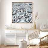 Shop Dark Blue Beach Umbrellas (Square) Canvas Print a coastal themed painted framed canvas wall art print from The Print Emporium artwork collection - Buy Australian made fine art painting style stretched canvas prints for the home and your interior decor space, TPE-434-CA-40X40-NF