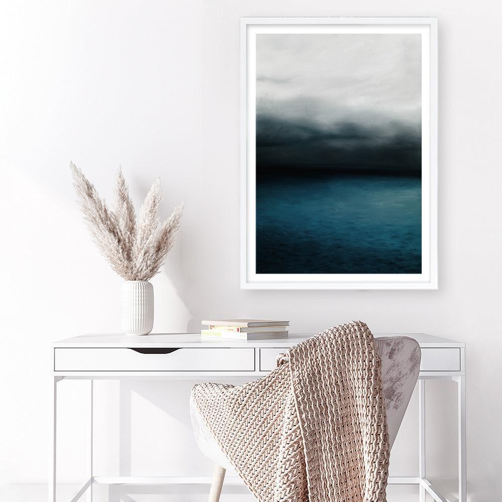 Shop Dark Horizon Art Print a teal aqua abstract coastal themed painted wall art print from The Print Emporium wall artwork collection - Buy Australian made fine art painting style poster and framed prints for the home and your interior decor room, TPE-046-AP