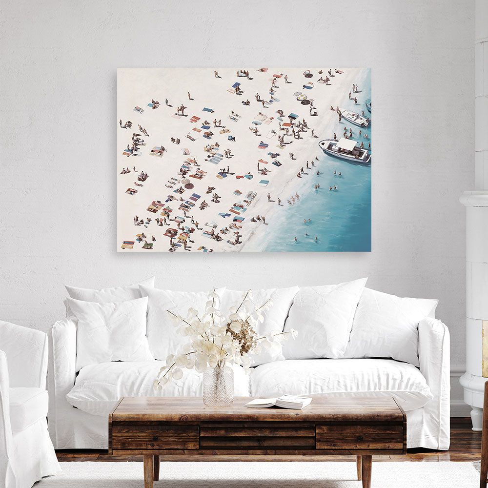 Shop Day At The Beach (lighter) Canvas Print a coastal themed painted framed canvas wall art print from The Print Emporium artwork collection - Buy Australian made fine art painting style stretched canvas prints for the home and your interior decor space, TPE-034A-CA-35X46-NF
