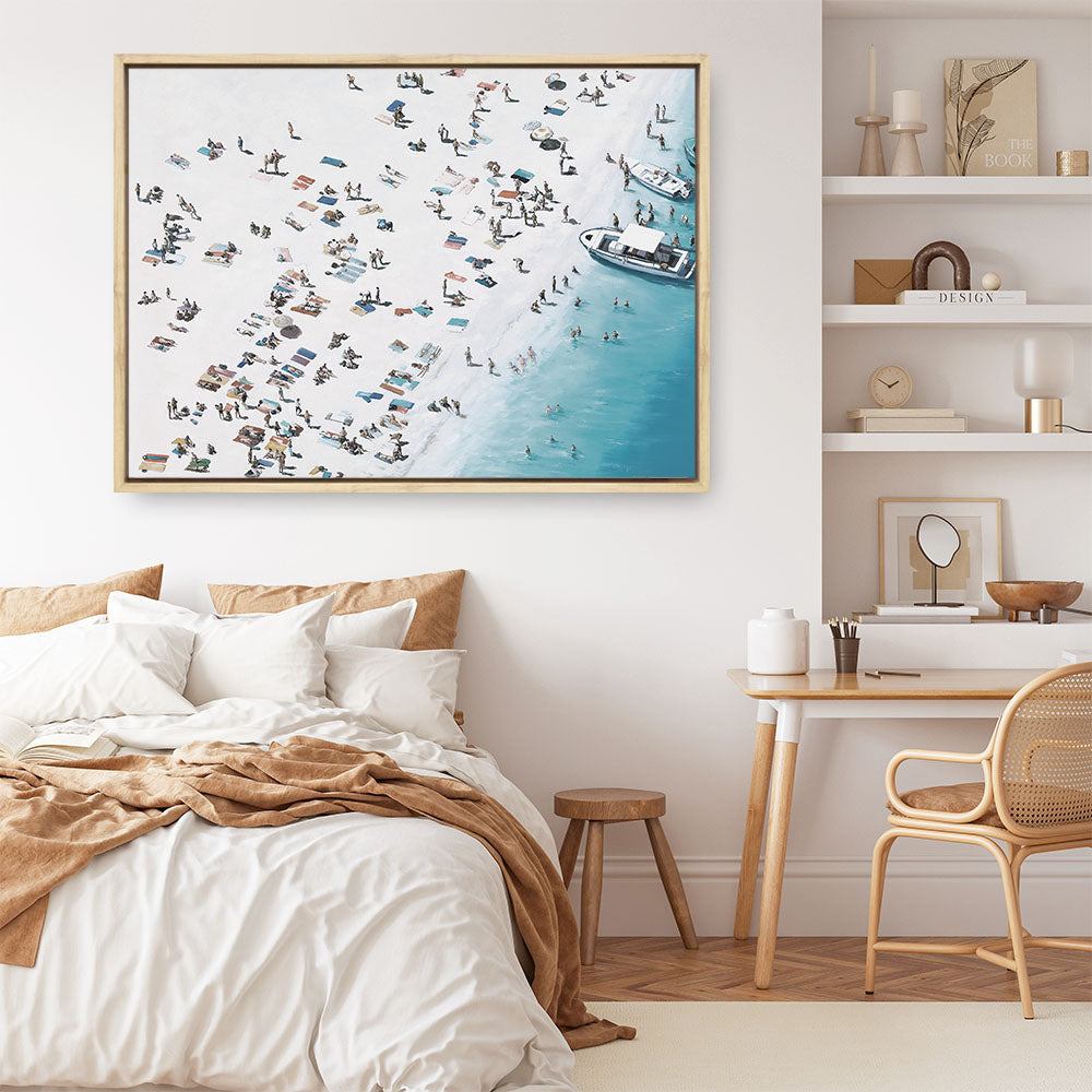 Shop Day At The Beach (lighter) Canvas Print a coastal themed painted framed canvas wall art print from The Print Emporium artwork collection - Buy Australian made fine art painting style stretched canvas prints for the home and your interior decor space, TPE-034A-CA-35X46-NF