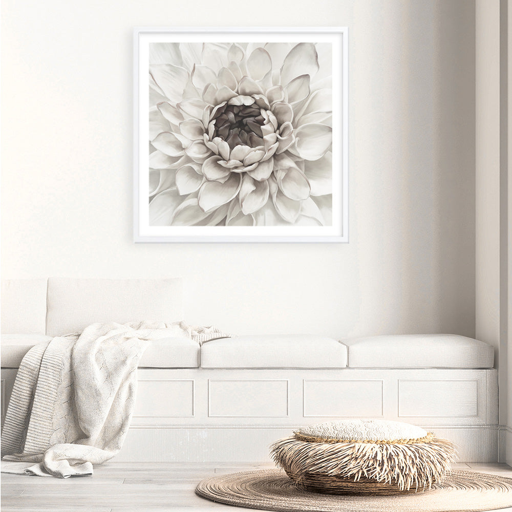 Shop Divine Dahlia III (Square) Art Print a floral themed painted wall art print from The Print Emporium wall artwork collection - Buy Australian made fine art painting style poster and framed prints for the home and your interior decor room, TPE-493-AP