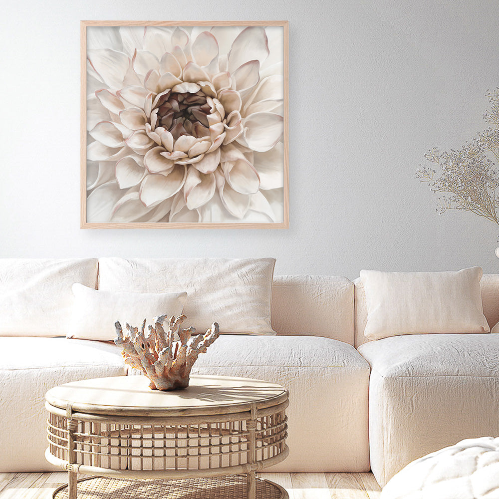 Shop Divine Dahlia IV (Square) Art Print a floral themed painted wall art print from The Print Emporium wall artwork collection - Buy Australian made fine art painting style poster and framed prints for the home and your interior decor room, TPE-496-AP
