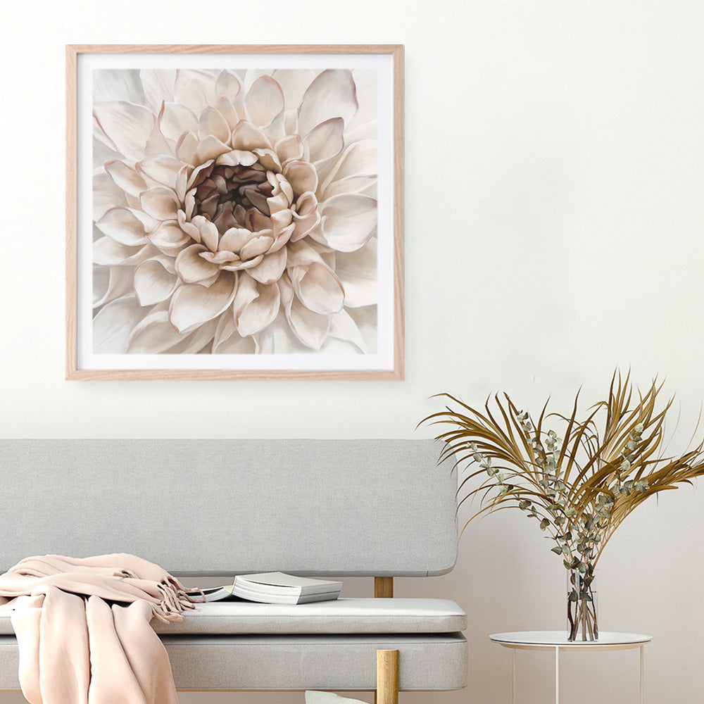 Shop Divine Dahlia IV (Square) Art Print a floral themed painted wall art print from The Print Emporium wall artwork collection - Buy Australian made fine art painting style poster and framed prints for the home and your interior decor room, TPE-496-AP