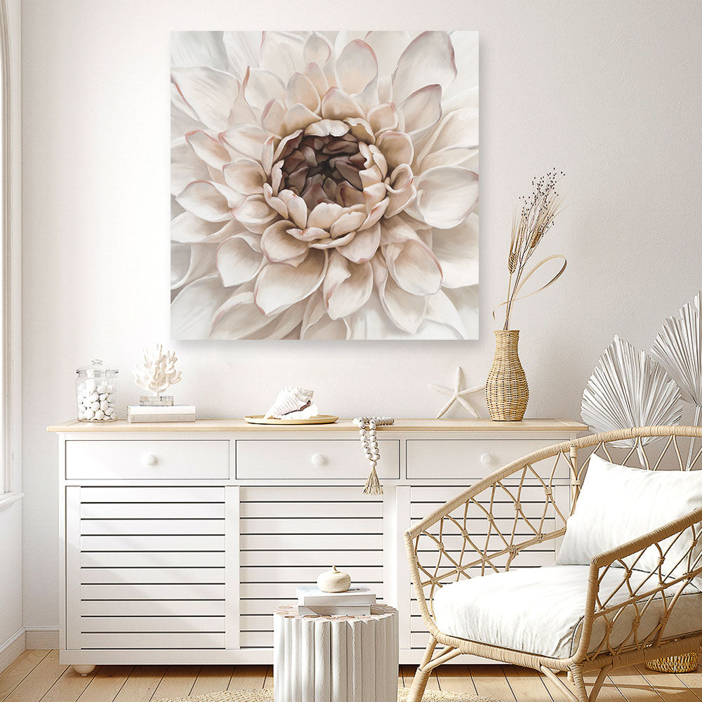 Shop Divine Dahlia IV (Square) Canvas Print a floral themed painted framed canvas wall art print from The Print Emporium artwork collection - Buy Australian made fine art painting style stretched canvas prints for the home and your interior decor space, TPE-496-CA-40X40-NF