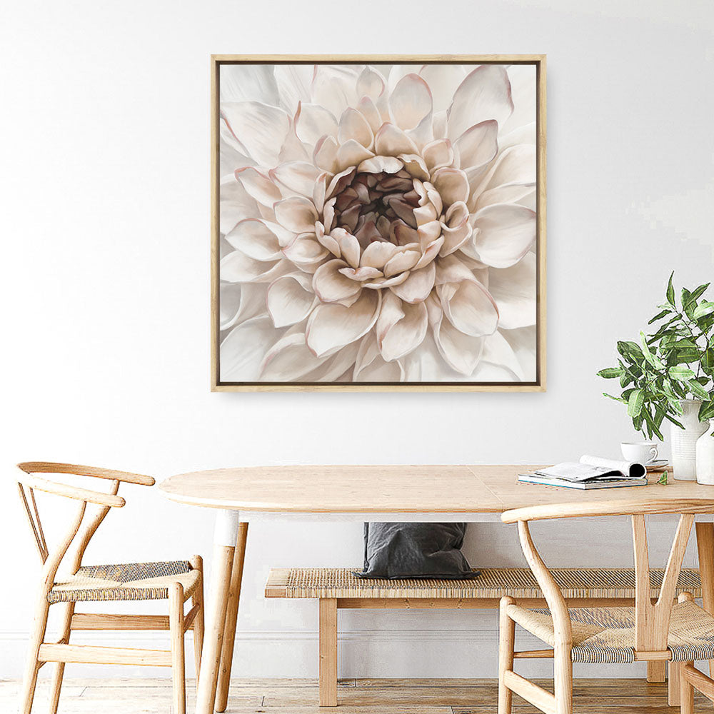 Shop Divine Dahlia IV (Square) Canvas Print a floral themed painted framed canvas wall art print from The Print Emporium artwork collection - Buy Australian made fine art painting style stretched canvas prints for the home and your interior decor space, TPE-496-CA-40X40-NF
