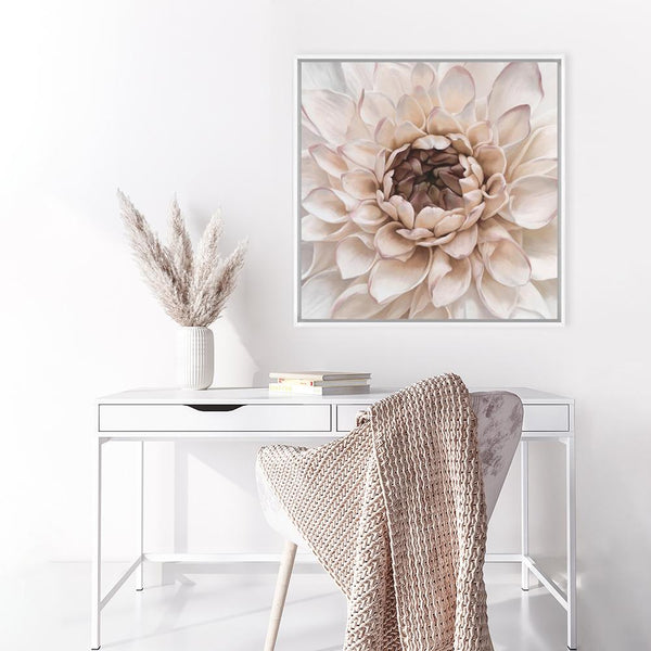 Shop Divine Dahlia IV (Square) Canvas Print a floral themed painted framed canvas wall art print from The Print Emporium artwork collection - Buy Australian made fine art painting style stretched canvas prints for the home and your interior decor space, TPE-496-CA-40X40-NF