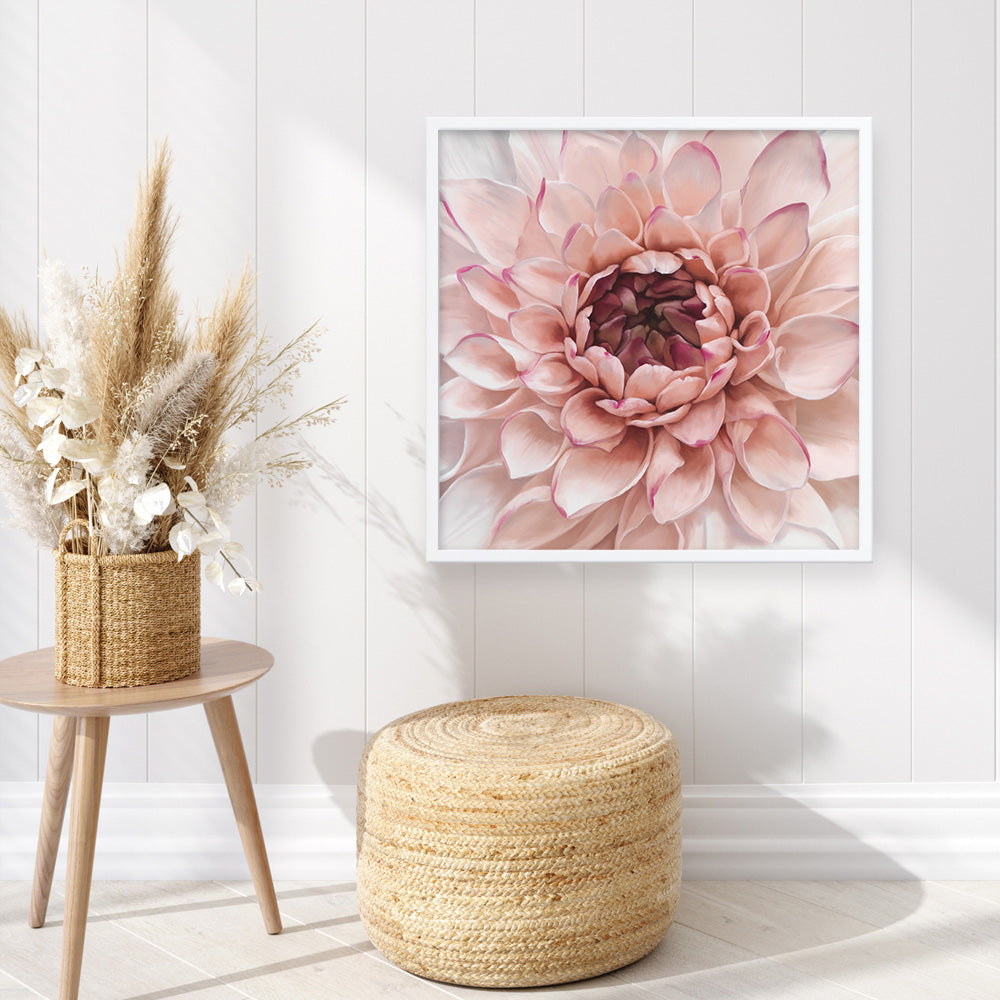 Shop Divine Dahlia (Square) Art Print a floral themed painted wall art print from The Print Emporium wall artwork collection - Buy Australian made fine art painting style poster and framed prints for the home and your interior decor room, TPE-205-AP