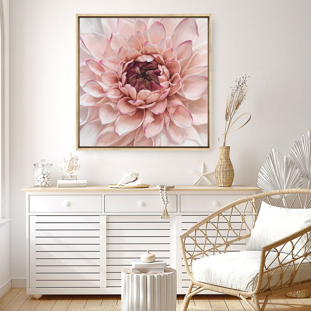 Shop Divine Dahlia (Square) Canvas Print a floral themed painted framed canvas wall art print from The Print Emporium artwork collection - Buy Australian made fine art painting style stretched canvas prints for the home and your interior decor space, TPE-205-CA-40X40-NF
