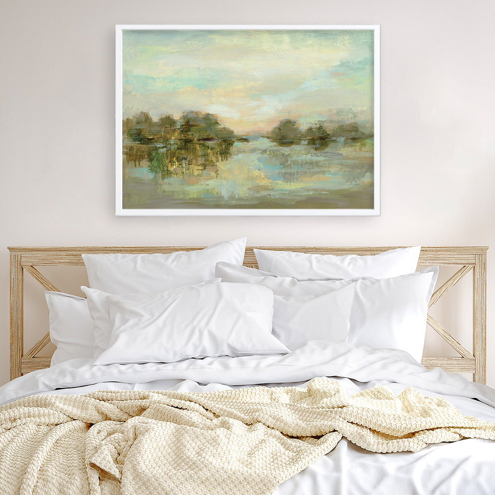 Shop Dreamy Lake Green Art Print a painted style wall art print from The Print Emporium wall artwork collection - Buy Australian made fine art painting style poster and framed prints for the home and your interior decor room, TPE-WA-33289-AP