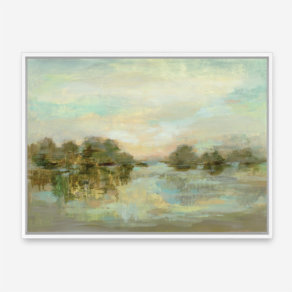Shop Dreamy Lake Green Canvas Print a painted style framed canvas wall art print from The Print Emporium artwork collection - Buy Australian made fine art painting style stretched canvas prints for the home and your interior decor space, TPE-WA-33289-CA-35X46-NF