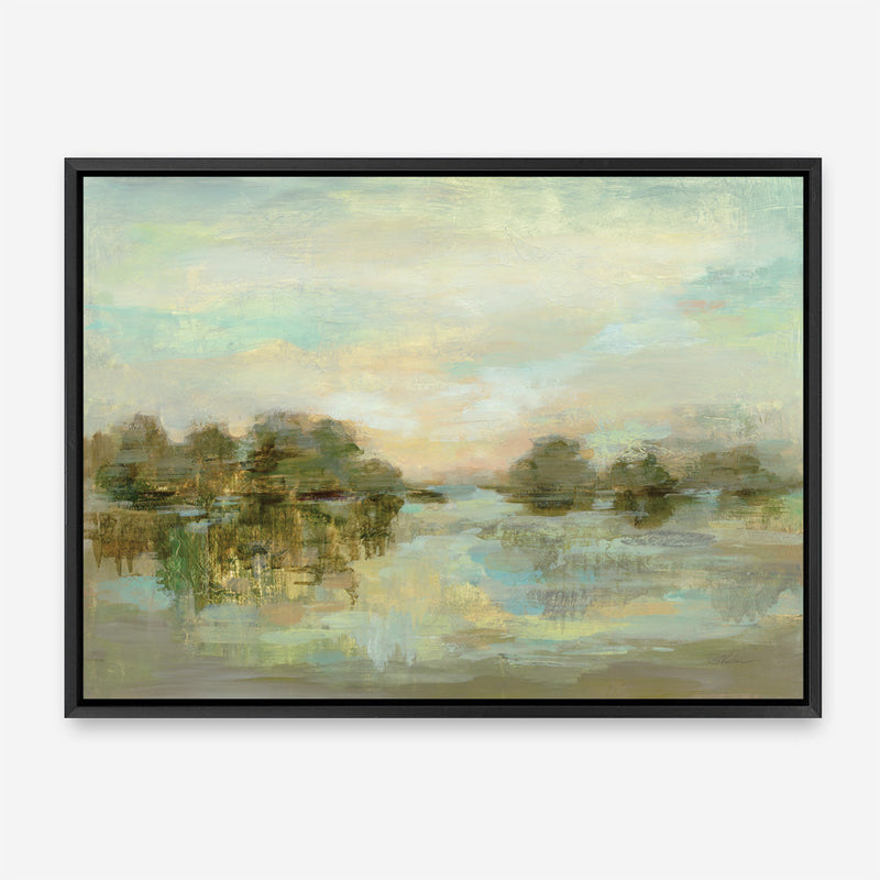 Shop Dreamy Lake Green Canvas Print a painted style framed canvas wall art print from The Print Emporium artwork collection - Buy Australian made fine art painting style stretched canvas prints for the home and your interior decor space, TPE-WA-33289-CA-35X46-NF