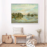 Shop Dreamy Lake Green Canvas Print a painted style framed canvas wall art print from The Print Emporium artwork collection - Buy Australian made fine art painting style stretched canvas prints for the home and your interior decor space, TPE-WA-33289-CA-35X46-NF