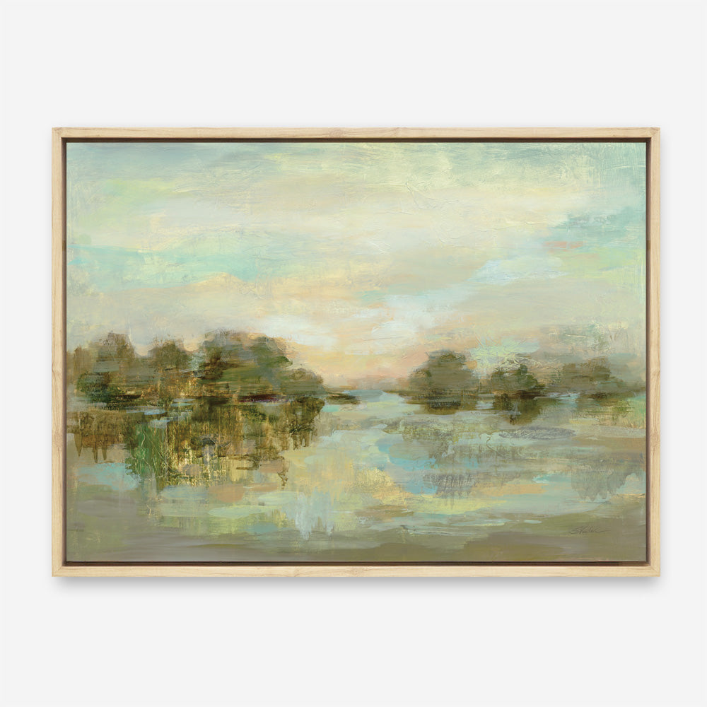 Shop Dreamy Lake Green Canvas Print a painted style framed canvas wall art print from The Print Emporium artwork collection - Buy Australian made fine art painting style stretched canvas prints for the home and your interior decor space, TPE-WA-33289-CA-35X46-NF