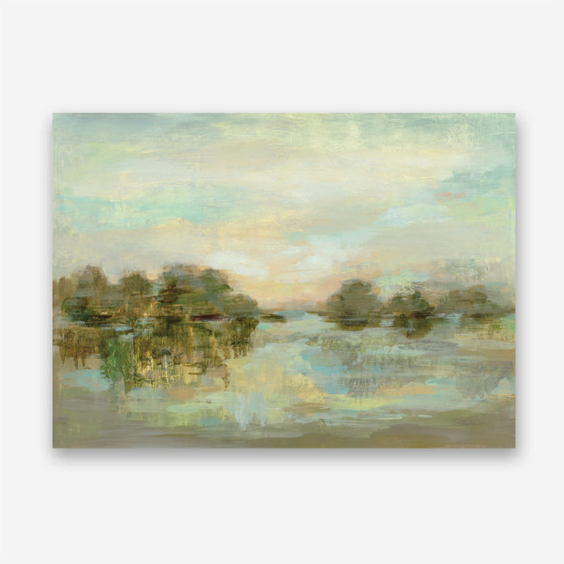 Shop Dreamy Lake Green Canvas Print a painted style framed canvas wall art print from The Print Emporium artwork collection - Buy Australian made fine art painting style stretched canvas prints for the home and your interior decor space, TPE-WA-33289-CA-35X46-NF