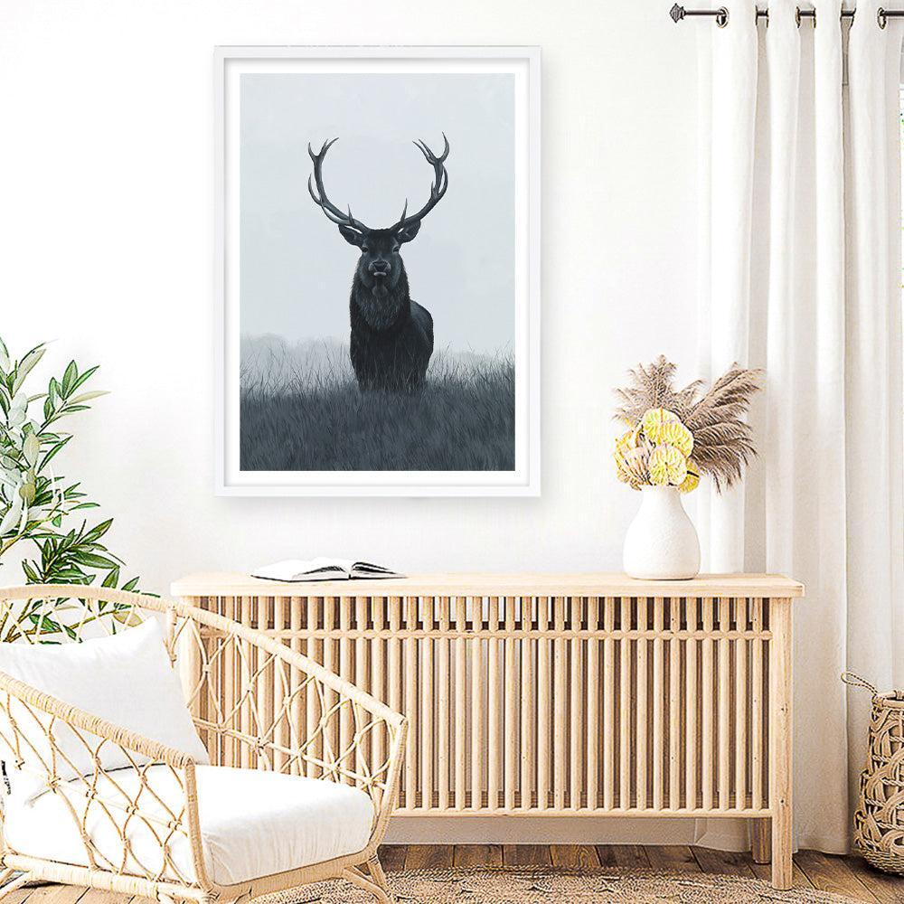 Shop Elk Art Print a blue toned animal deer style themed painted wall art print from The Print Emporium wall artwork collection - Buy Australian made fine art painting style poster and framed prints for the home and your interior decor room, TPE-042-AP