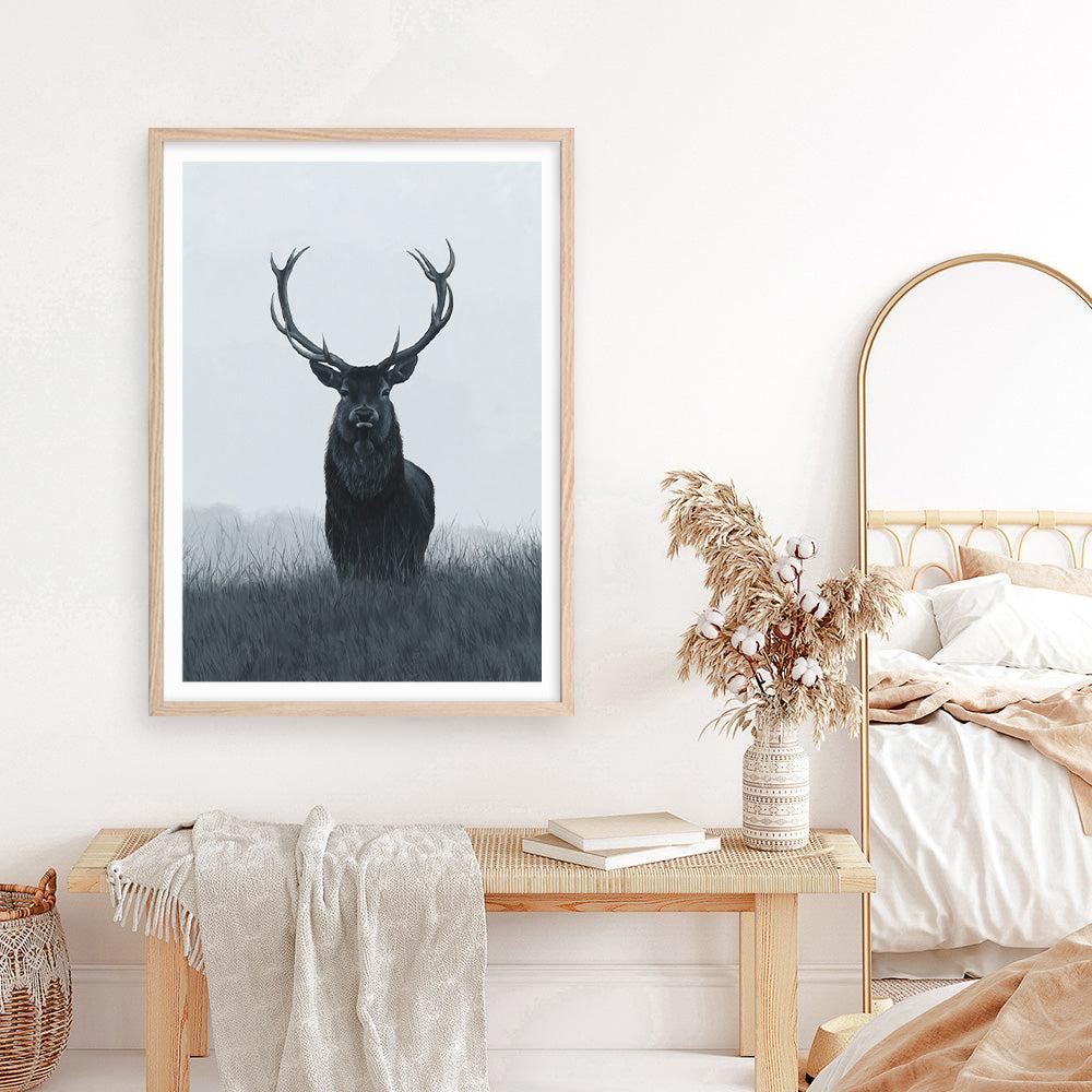 Shop Elk Art Print a blue toned animal deer style themed painted wall art print from The Print Emporium wall artwork collection - Buy Australian made fine art painting style poster and framed prints for the home and your interior decor room, TPE-042-AP