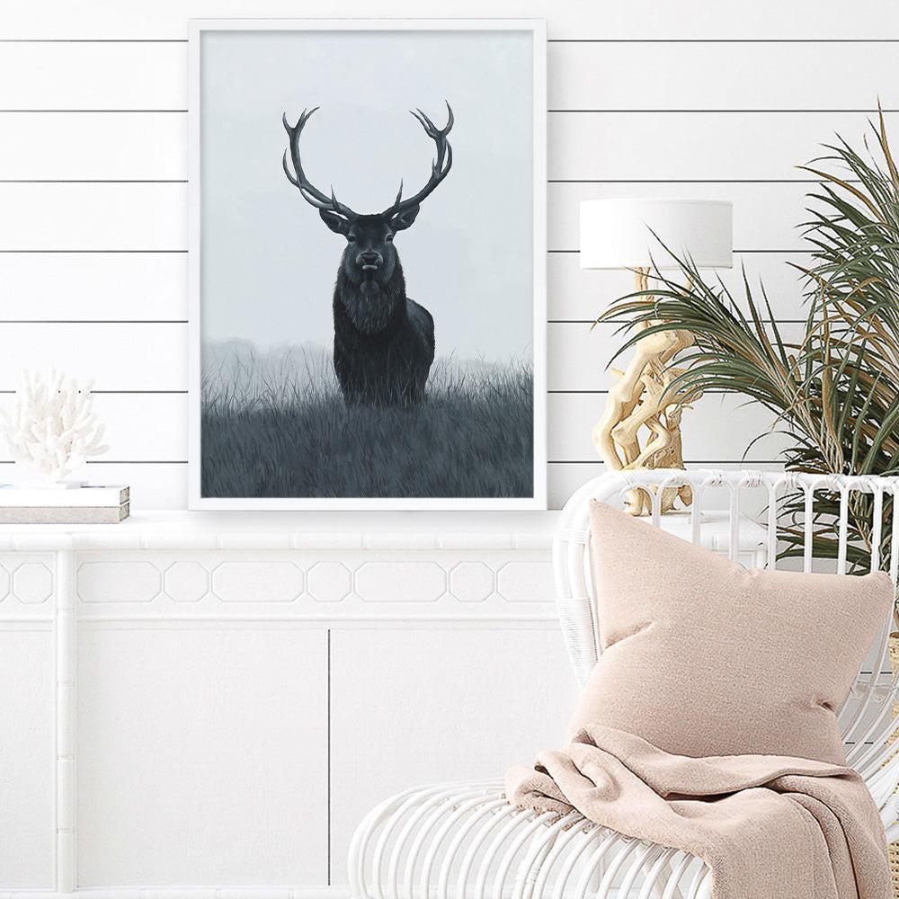 Shop Elk Art Print a blue toned animal deer style themed painted wall art print from The Print Emporium wall artwork collection - Buy Australian made fine art painting style poster and framed prints for the home and your interior decor room, TPE-042-AP