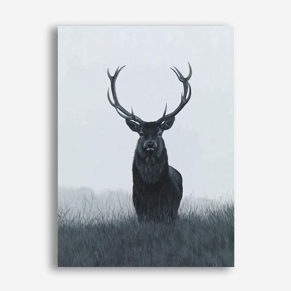 Shop Elk Canvas Print a blue toned animal deer style themed painted framed canvas wall art print from The Print Emporium artwork collection - Buy Australian made fine art painting style stretched canvas prints for the home and your interior decor space, TPE-042-CA-35X46-NF