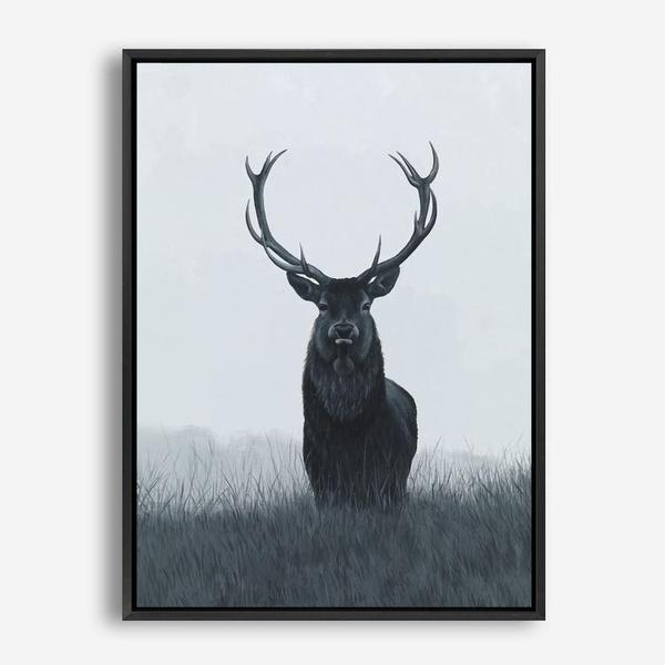 Shop Elk Canvas Print a blue toned animal deer style themed painted framed canvas wall art print from The Print Emporium artwork collection - Buy Australian made fine art painting style stretched canvas prints for the home and your interior decor space, TPE-042-CA-35X46-NF
