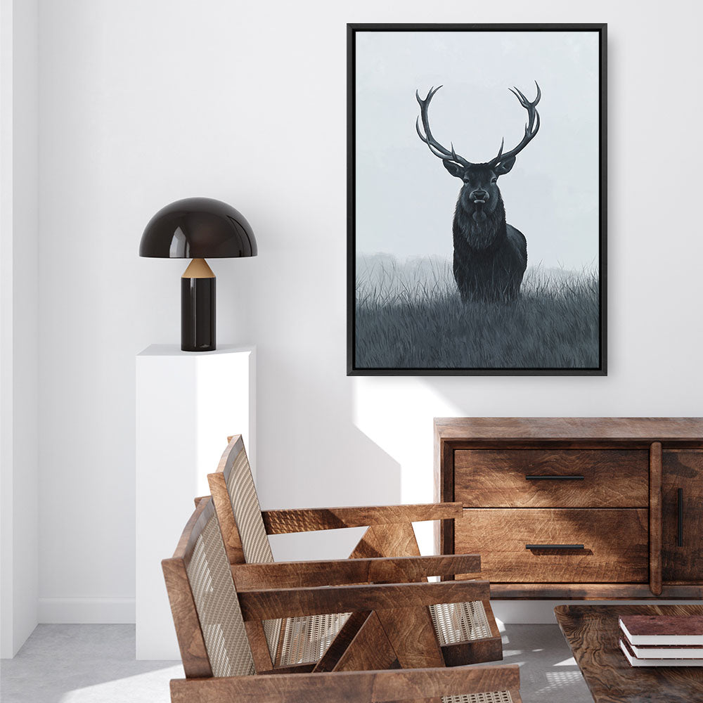 Shop Elk Canvas Print a blue toned animal deer style themed painted framed canvas wall art print from The Print Emporium artwork collection - Buy Australian made fine art painting style stretched canvas prints for the home and your interior decor space, TPE-042-CA-35X46-NF