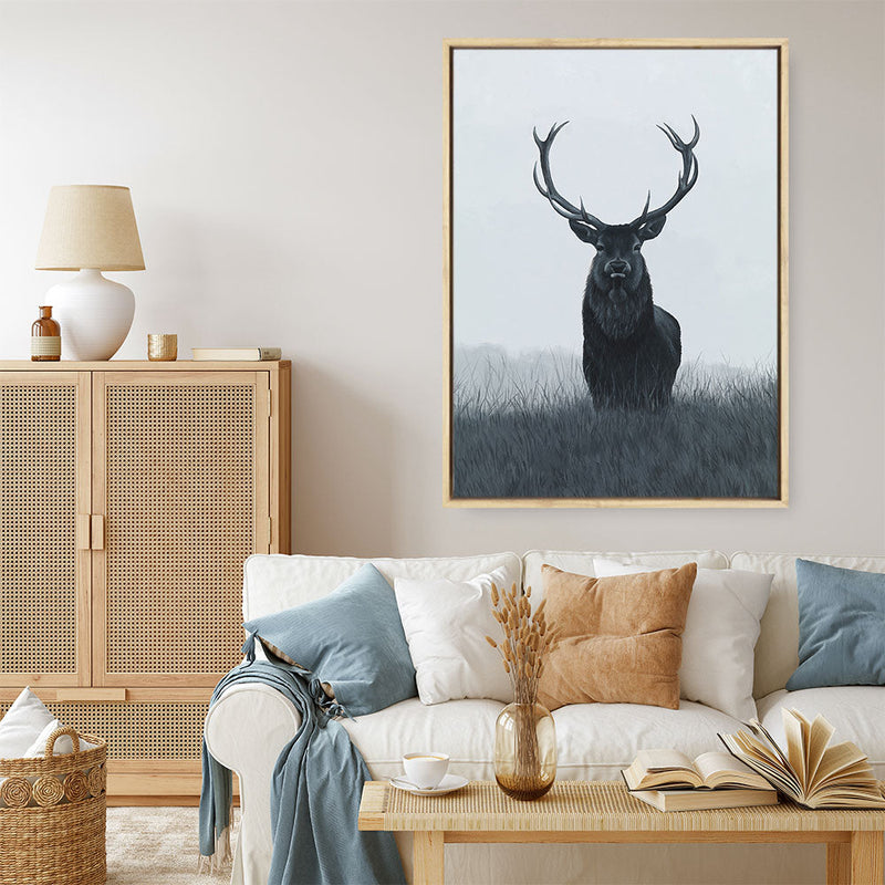 Shop Elk Canvas Print a blue toned animal deer style themed painted framed canvas wall art print from The Print Emporium artwork collection - Buy Australian made fine art painting style stretched canvas prints for the home and your interior decor space, TPE-042-CA-35X46-NF