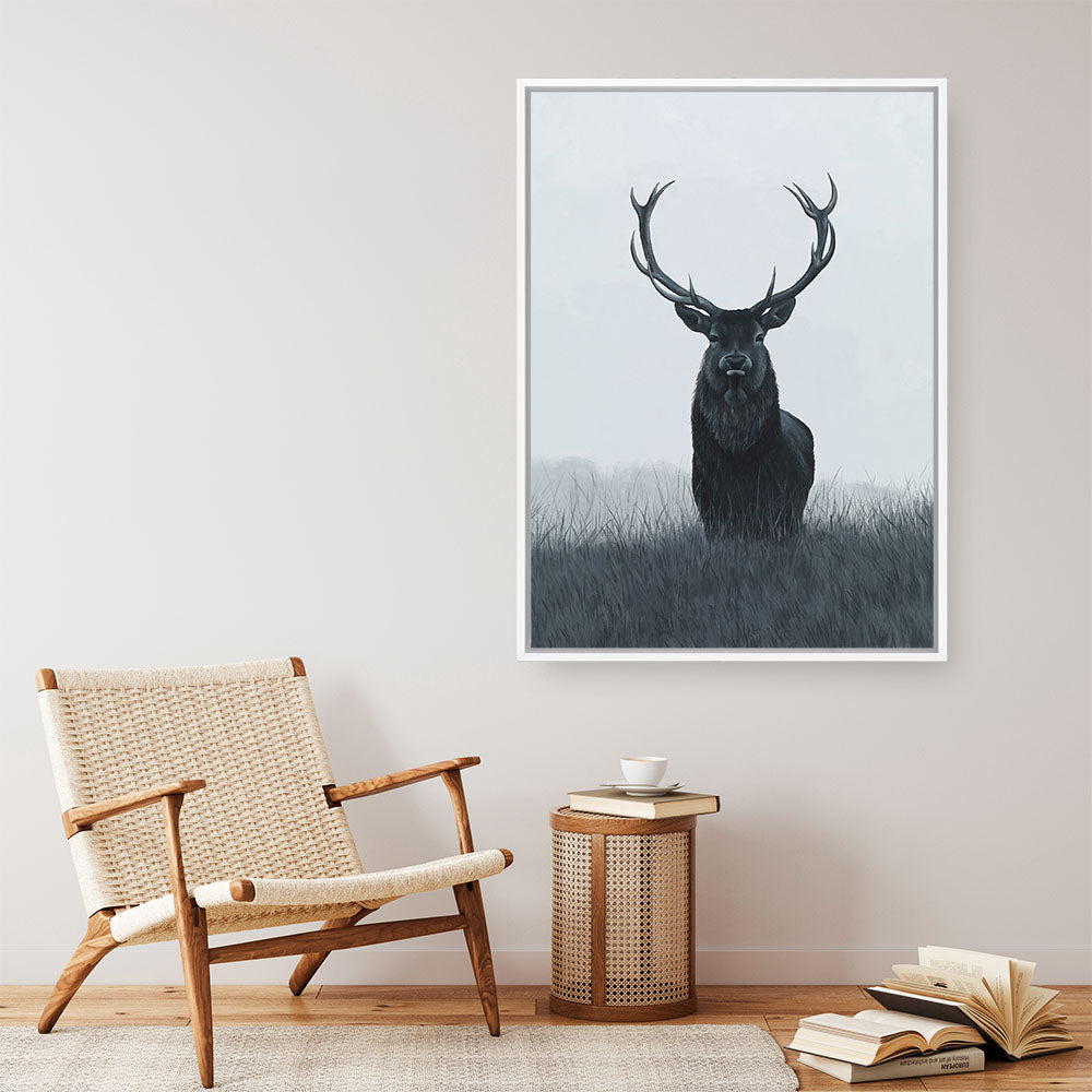 Shop Elk Canvas Print a blue toned animal deer style themed painted framed canvas wall art print from The Print Emporium artwork collection - Buy Australian made fine art painting style stretched canvas prints for the home and your interior decor space, TPE-042-CA-35X46-NF