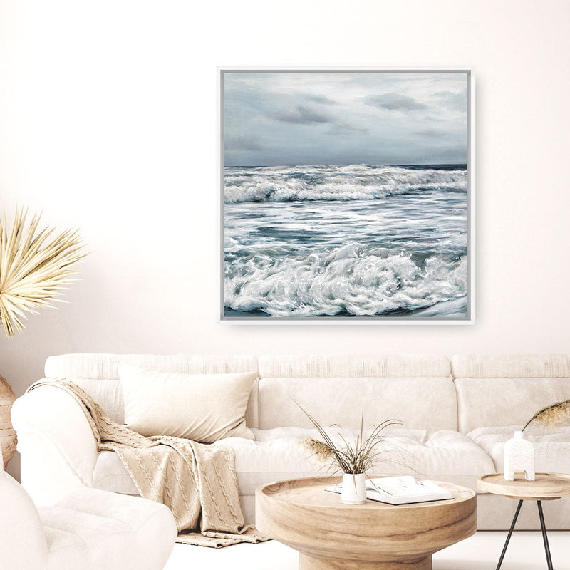 Shop Evening Swell (Square) Canvas Print a coastal themed painted framed canvas wall art print from The Print Emporium artwork collection - Buy Australian made fine art painting style stretched canvas prints for the home and your interior decor space, TPE-139-CA-40X40-NF