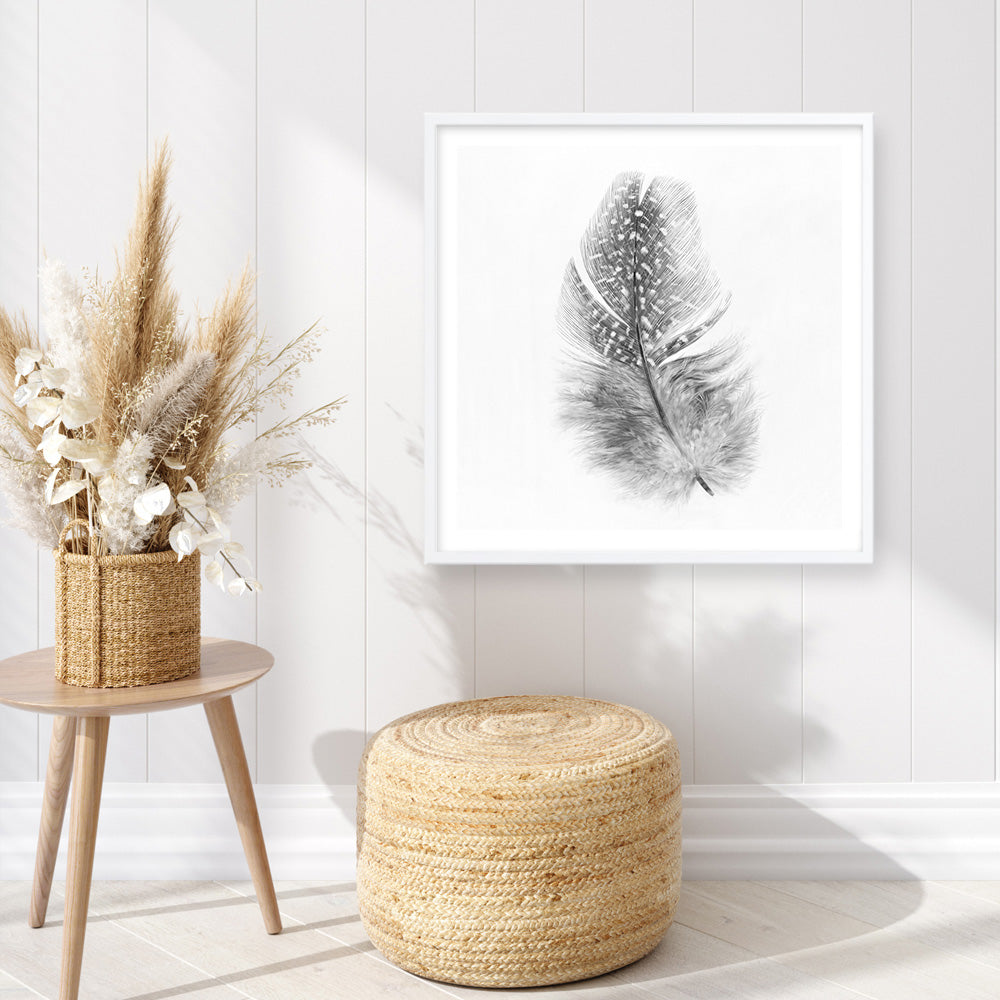 Shop Feather (Square) Art Print a painted bird themed wall art print from The Print Emporium wall artwork collection - Buy Australian made fine art painting style poster and framed prints for the home and your interior decor room, TPE-185-AP