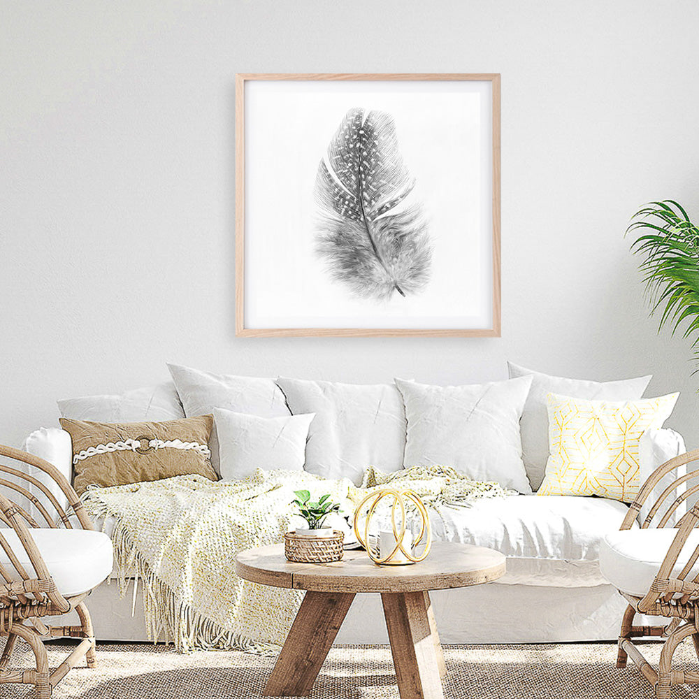 Shop Feather (Square) Art Print a painted bird themed wall art print from The Print Emporium wall artwork collection - Buy Australian made fine art painting style poster and framed prints for the home and your interior decor room, TPE-185-AP