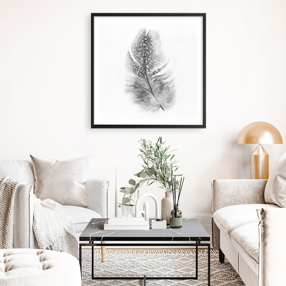 Shop Feather (Square) Art Print a painted bird themed wall art print from The Print Emporium wall artwork collection - Buy Australian made fine art painting style poster and framed prints for the home and your interior decor room, TPE-185-AP