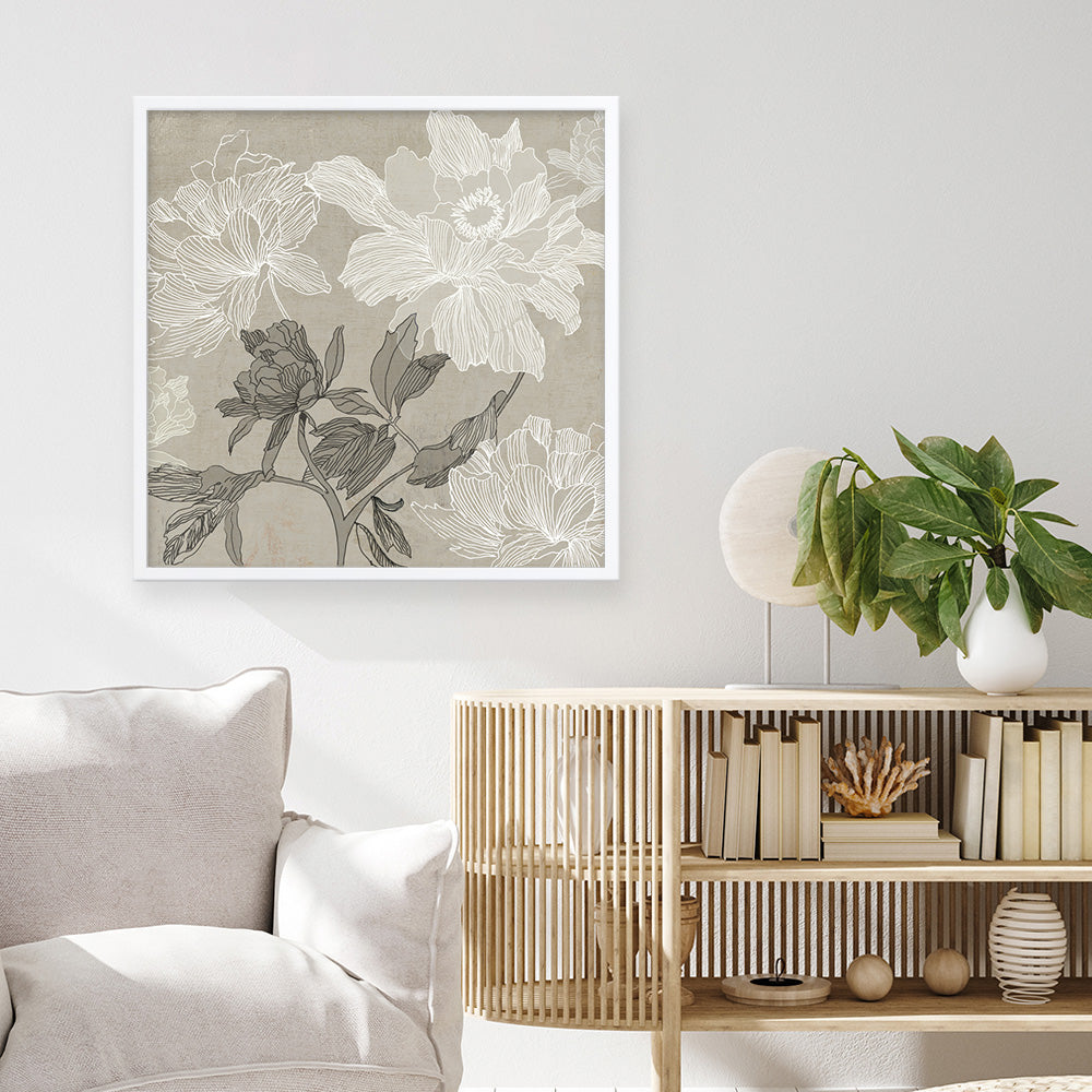 Shop Floral Lines I (Square) Art Print a floral themed painted wall art print from The Print Emporium wall artwork collection - Buy Australian made fine art painting style poster and framed prints for the home and your interior decor room, TPE-PC-JN625-AP