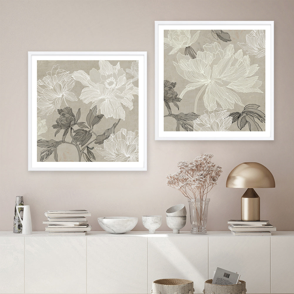 Shop Floral Lines I (Square) Art Print a floral themed painted wall art print from The Print Emporium wall artwork collection - Buy Australian made fine art painting style poster and framed prints for the home and your interior decor room, TPE-PC-JN625-AP