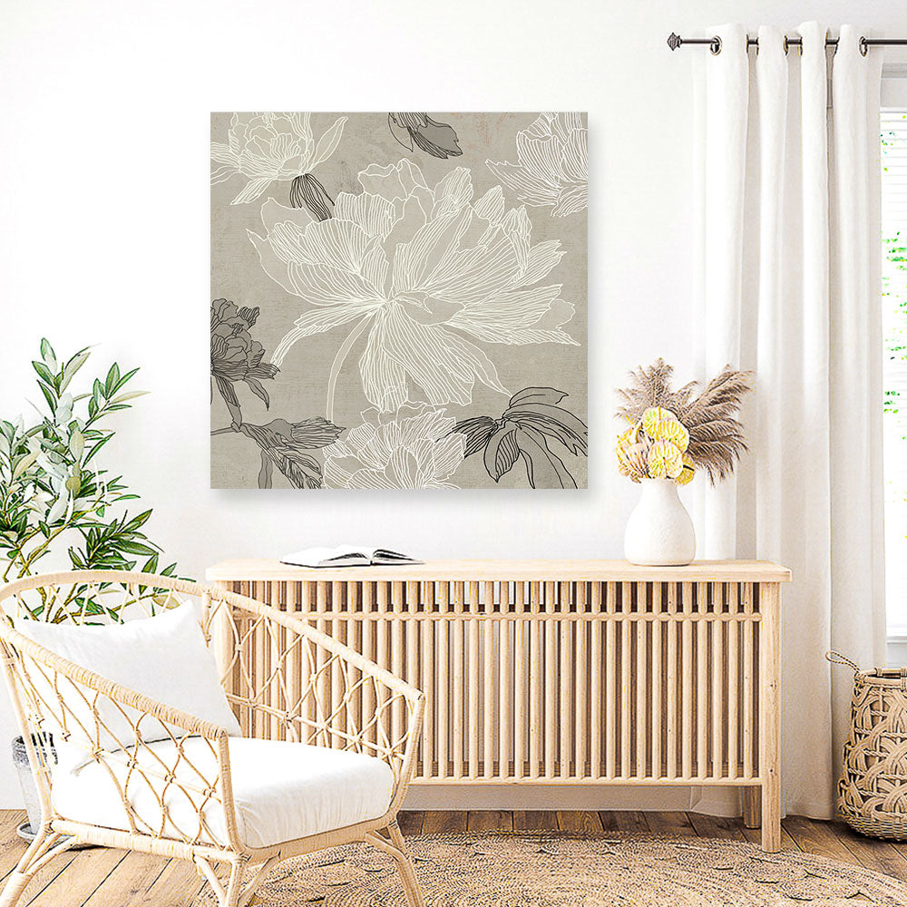 Shop Floral Lines II (Square) Canvas Print a floral themed painted framed canvas wall art print from The Print Emporium artwork collection - Buy Australian made fine art painting style stretched canvas prints for the home and your interior decor space, TPE-PC-JN626-CA-40X40-NF
