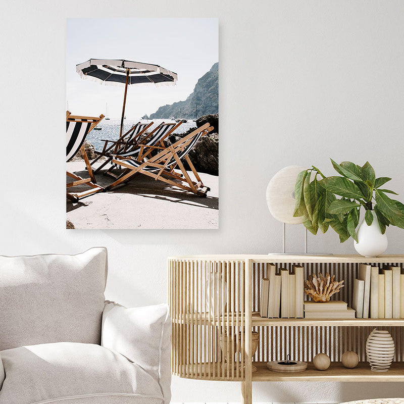 Shop Fontelina Chairs III Photo Canvas Print a coastal themed photography framed stretched canvas print from The Print Emporium wall artwork collection - Buy Australian made prints for the home and your interior decor space, TPE-734-CA-35X46-NF